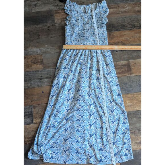 Code X Mode Blue Floral Ruffle Sleeve Smocked Bodice Midi Dress Size L - Picture 6 of 7